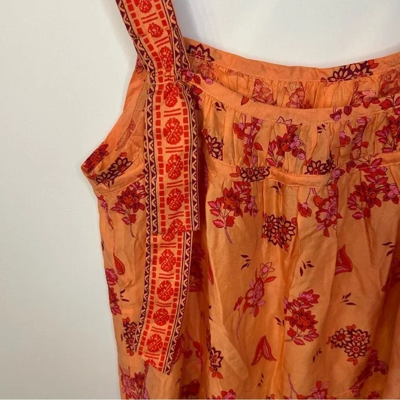 Anthropologie Orange Floral Sleeveless Top, Size Medium - Picture 7 of 9